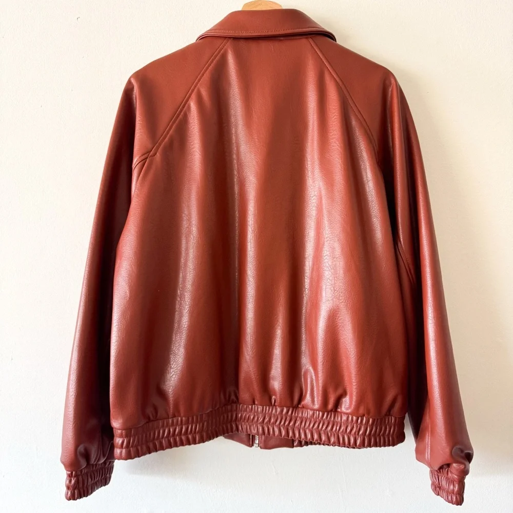 Zara Women's Brown Faux‎ Leather Bomber Jacket Size Small